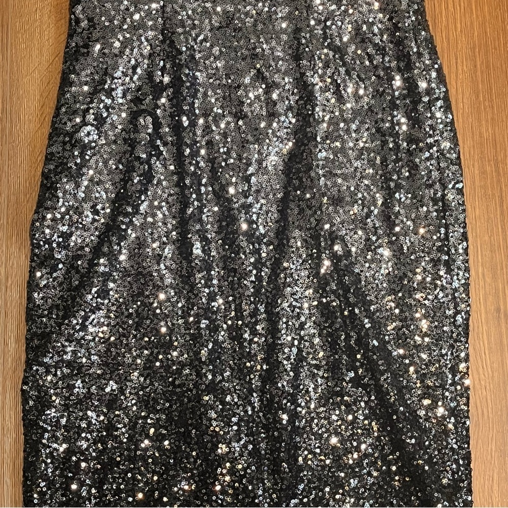 Marchesa Notte | Ombré one shoulder Sequin tulle black sheath dress Women size 6 - Picture 9 of 12